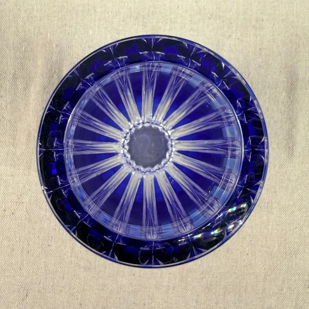 Hoya Cobalt Blue Cut Crystal‎ Vase Japanese Modernist Faceted 8